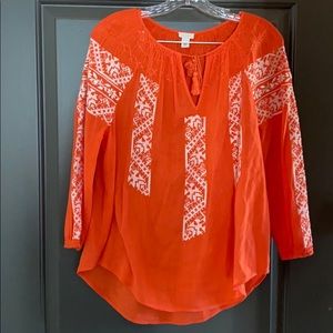 Orange peasant style top